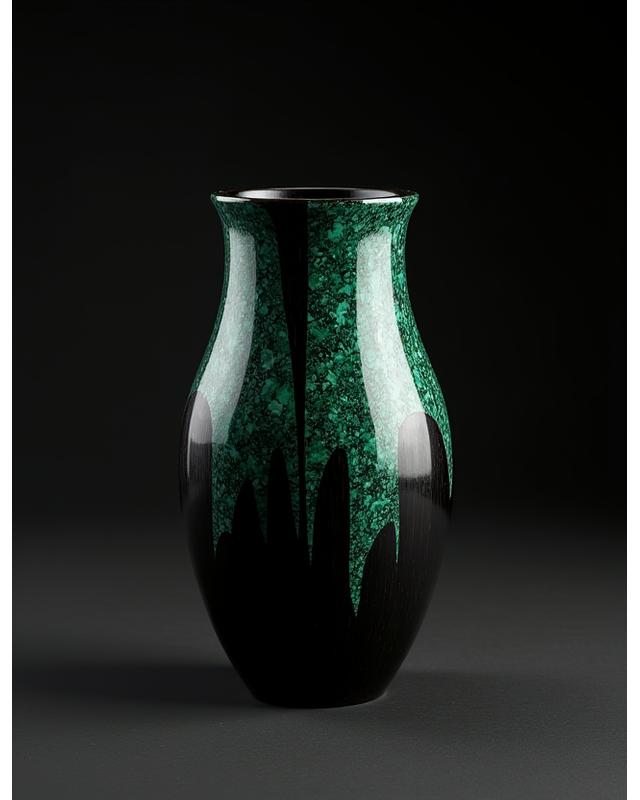 Vase sculptural en ébène avec incrustations de malachite