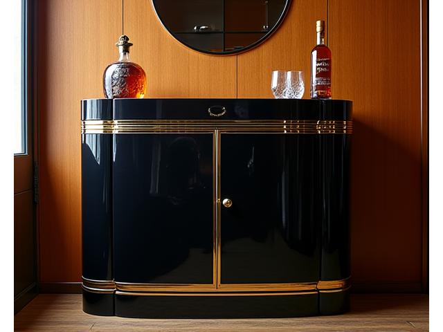 Meuble bar de maison style Art Déco en bois laqué et laiton