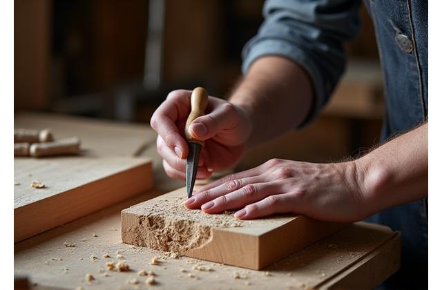 Artisan travaillant sur une bibliothèque sur mesure